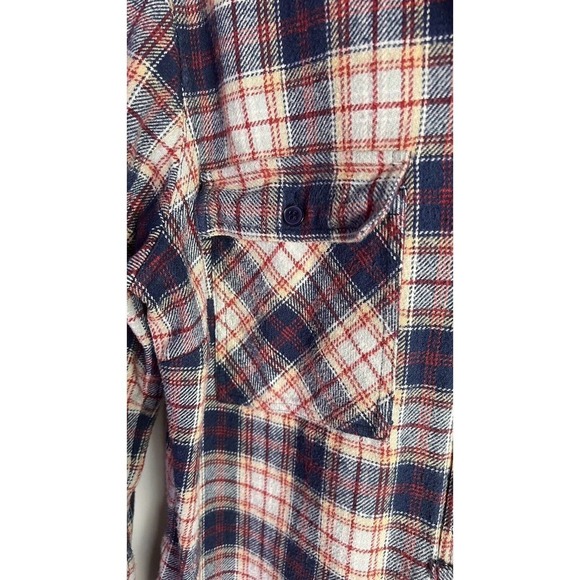 Orvis Flannel Pullover Shirt Womens Sz M Plaid Blue & Beige 1/2 Zip - Picture 4 of 9